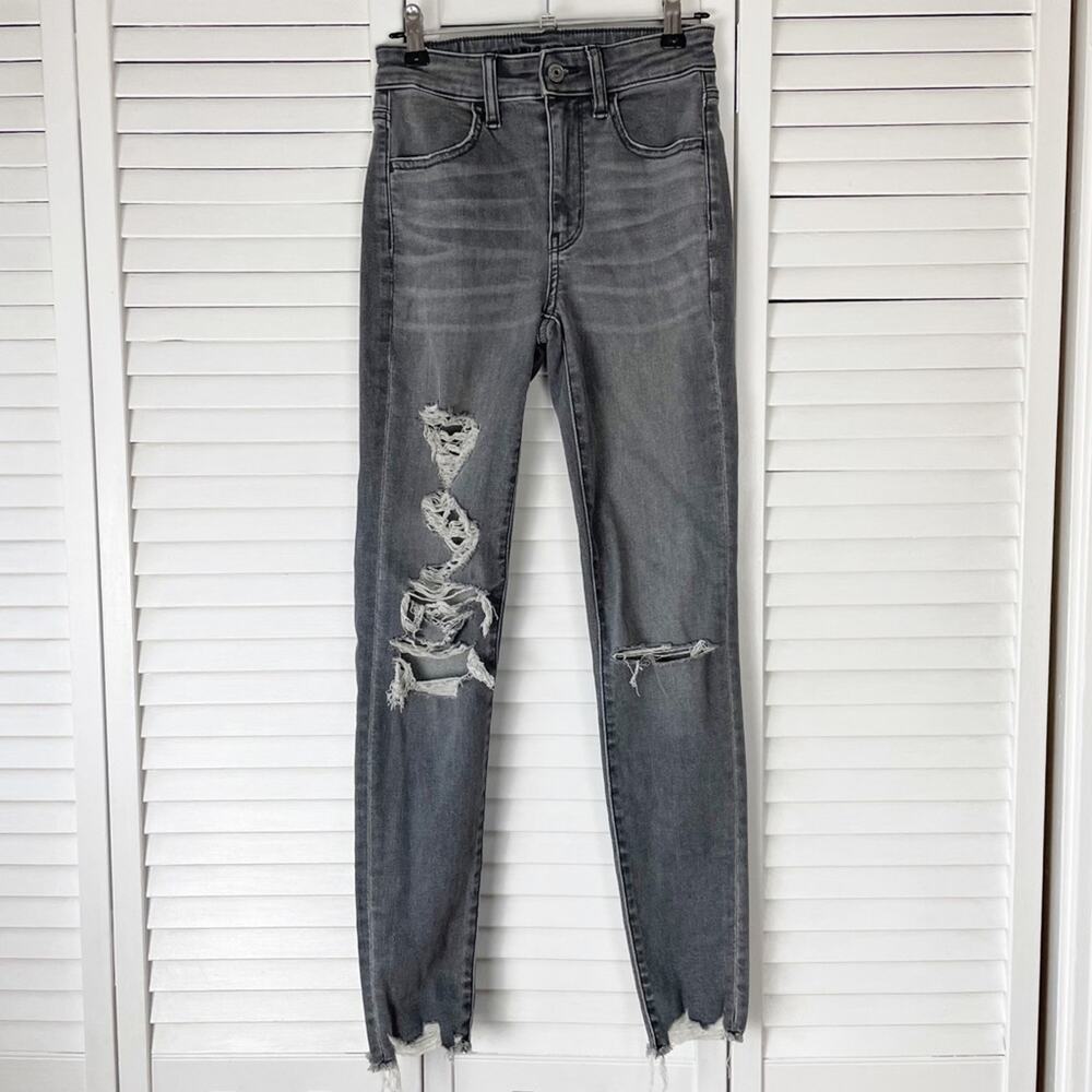American Eagle | Distressed Super Hi Rise Skinny Leg Jeggings 00 Regular